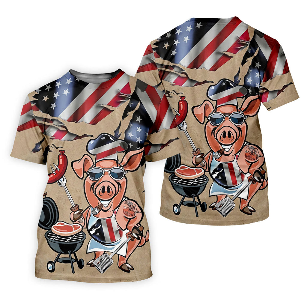 Patriotic American Flag Funny BBQ 250th Anniversary Dark Beige Polo Shirts For Men, Golf Shirts For Men