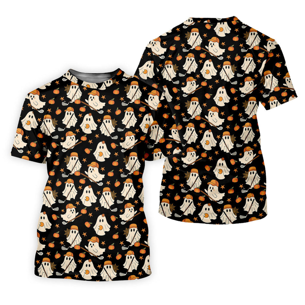 Boo Ghost Cute Pumpkin Halloween Black Golf Shirt, Halloween Gift Idea, Polo ShirtFor Men