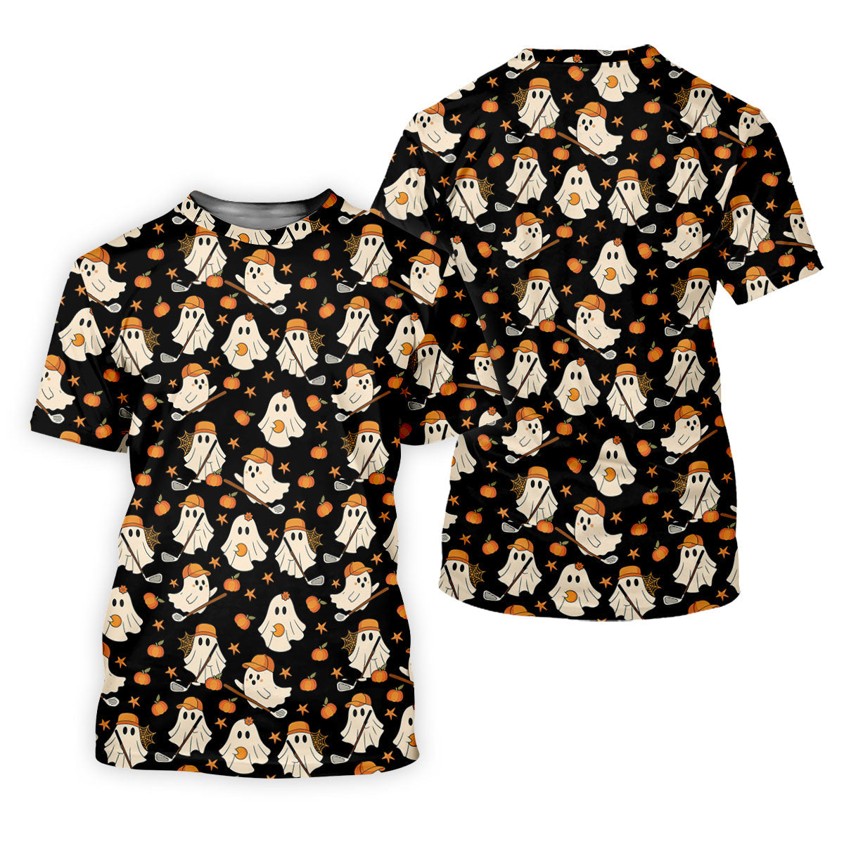 Boo Ghost Cute Pumpkin Halloween Black Golf Shirt, Halloween Gift Idea, Polo ShirtFor Men
