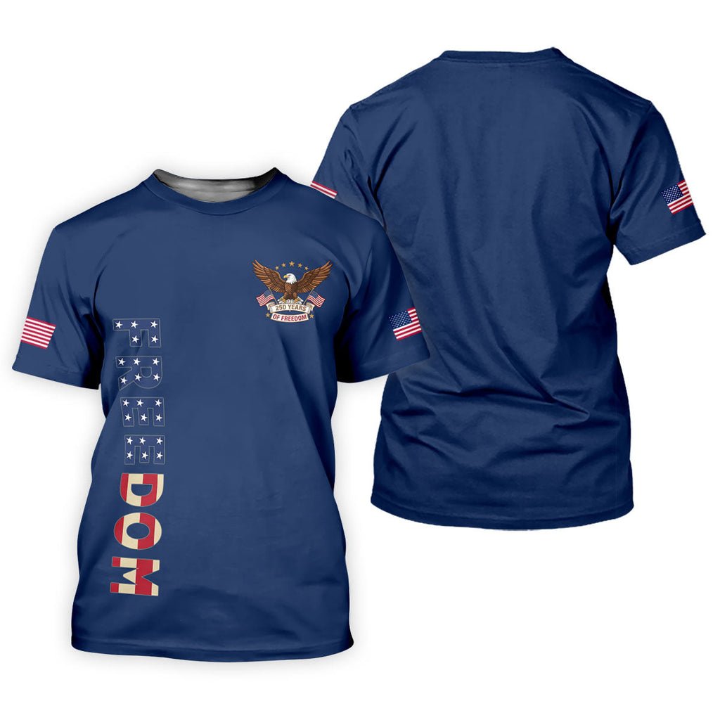 250 Years Of Freedom US Flag Logo Navy Golf Shirt, Patriotic 4th Of July Golf Shirts For Men
