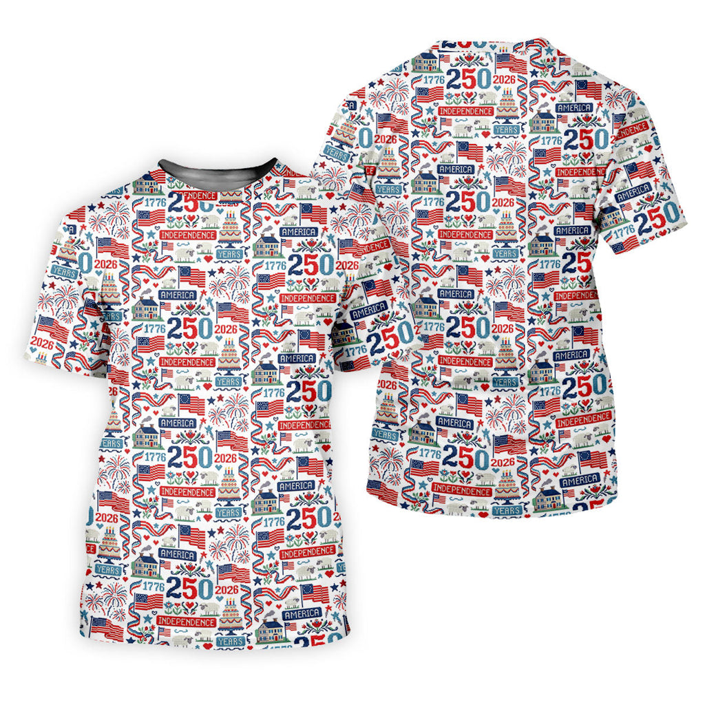 America Independence 250 Years White Golf Shirt, Patriotic 4th Of July Golf Shirts For Men