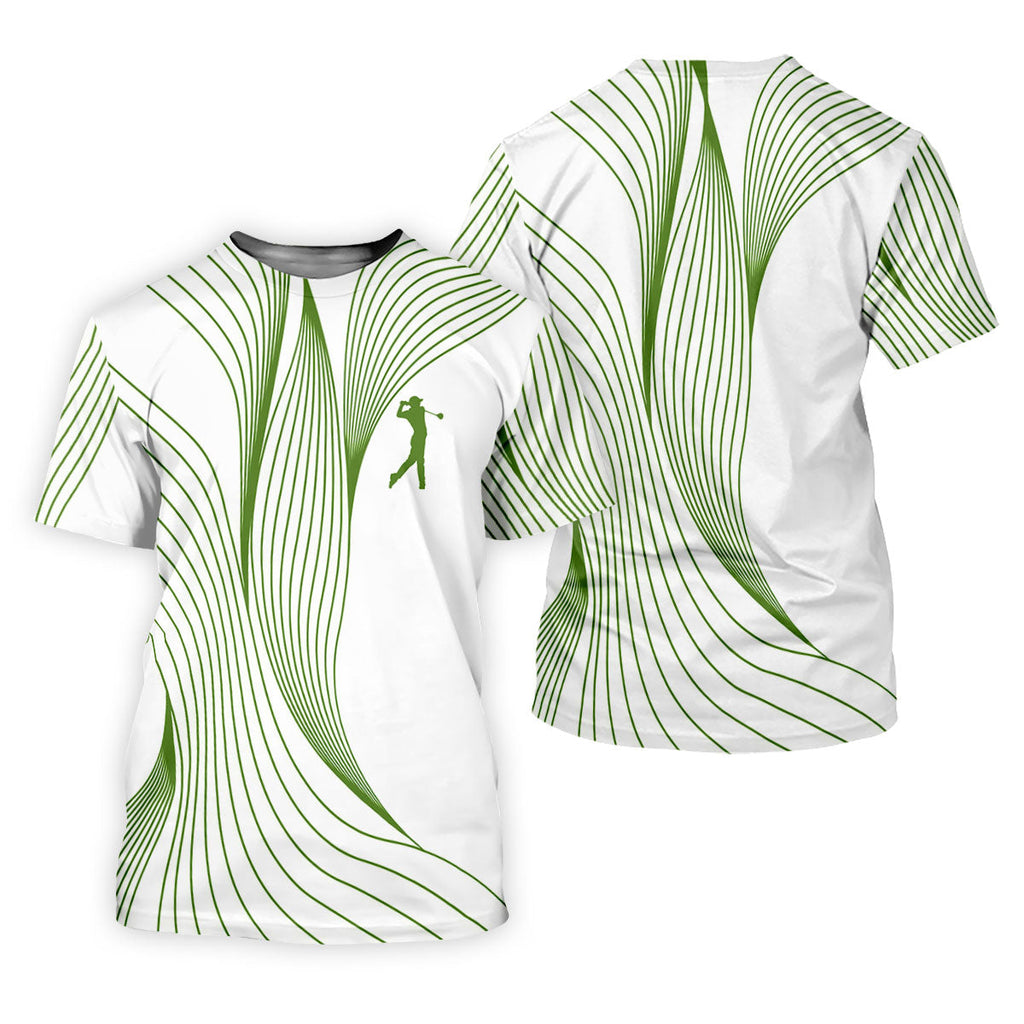Geometric Line Wavy Line Green And White Golf Shirts For Men, Men's Golf Shirt, Polo Shirts For Men