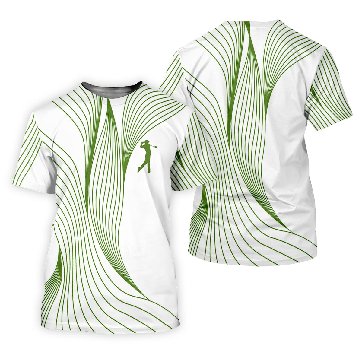 Geometric Line Wavy Line Green And White Golf Shirts For Men, Men's Golf Shirt, Polo Shirts For Men