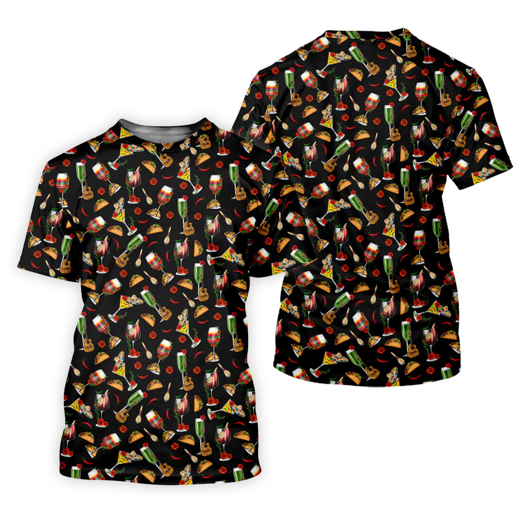 Traditional Mexican Taco And Wine Golf Tops For Men, Cinco De Mayo Celebration Golf Shirts For Men