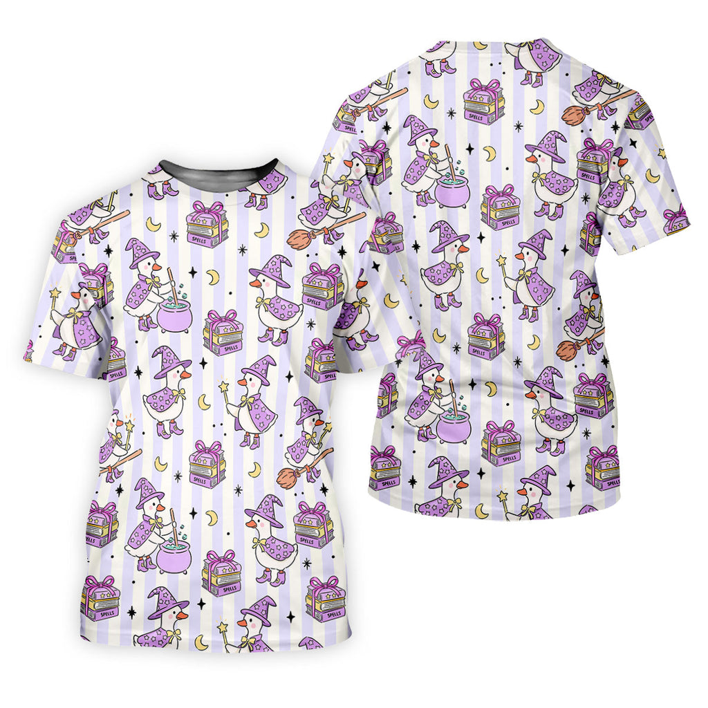 Halloween Witch Goose Purple Pastel Fun Golf Shirts For Men, Polo Shirts For Men, Golfing Apparel