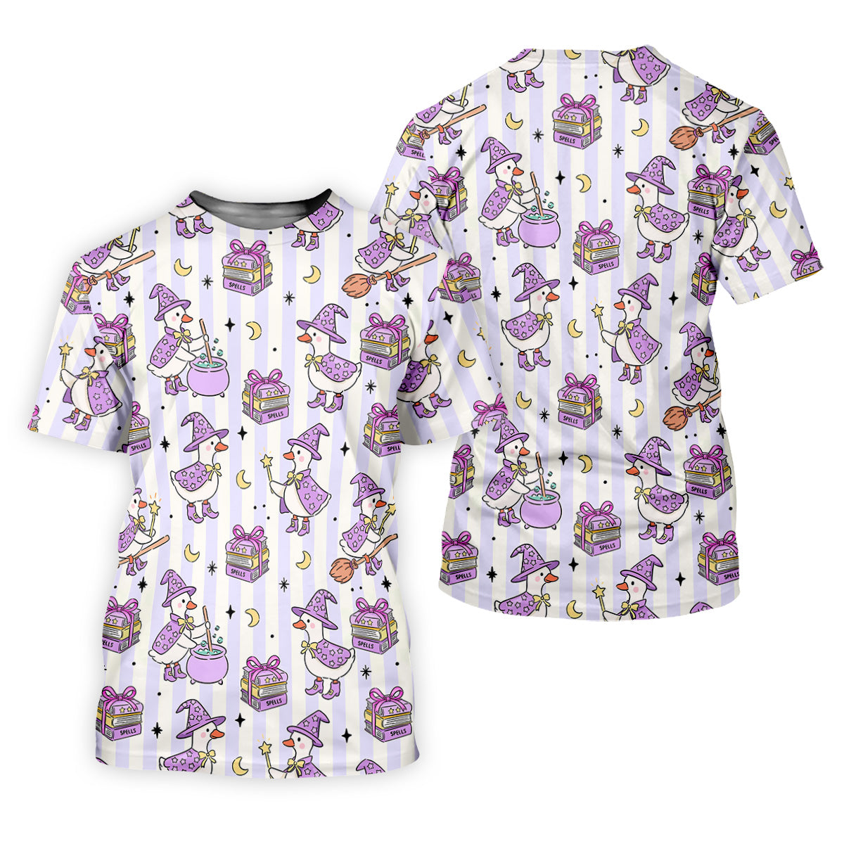 Halloween Witch Goose Purple Pastel Fun Golf Shirts For Men, Polo Shirts For Men, Golfing Apparel