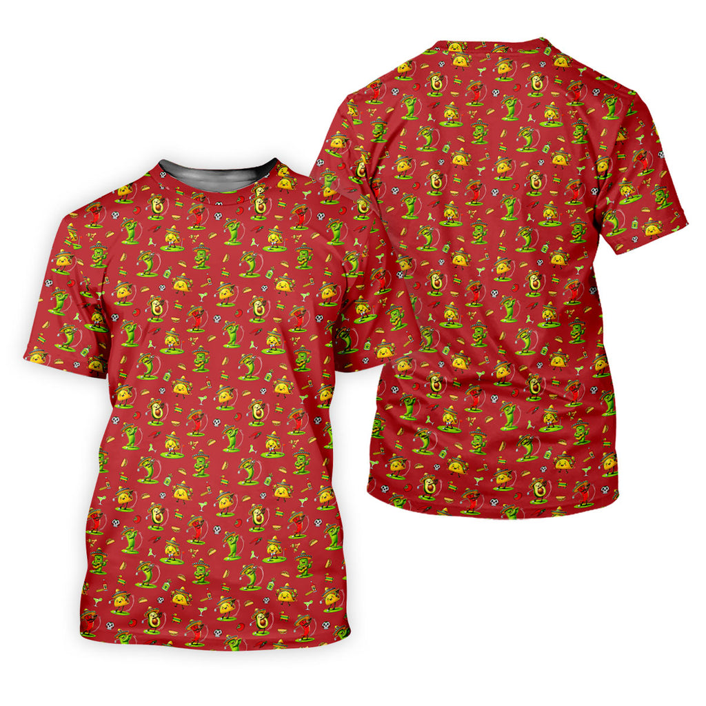 Mexican Cartoon Food Characters Cinco De Mayo Celebration Fiesta Themed Red Golf Shirts For Men