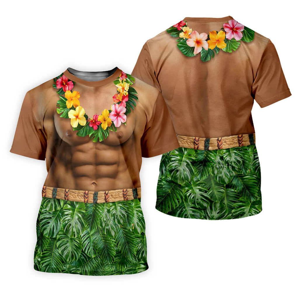 Floral Lei Tropical Theme Party Funny Costume Hawaiian Golf Shirt, Polo Shirts For Men