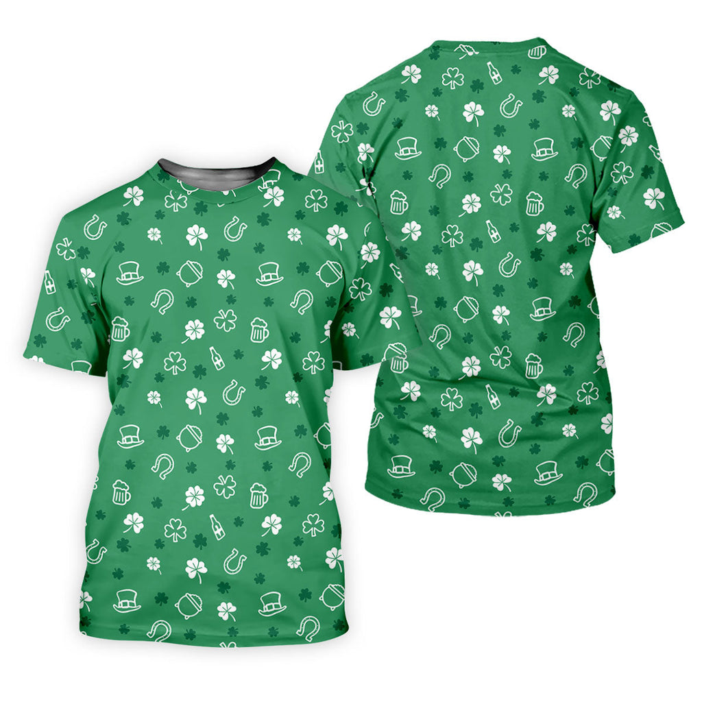 Leprechaun Hat Shamrock Beer Seamless Pattern St. Patrick’s Day Golf Shirt, Polo Shirts For Men, Golf Shirts For Men