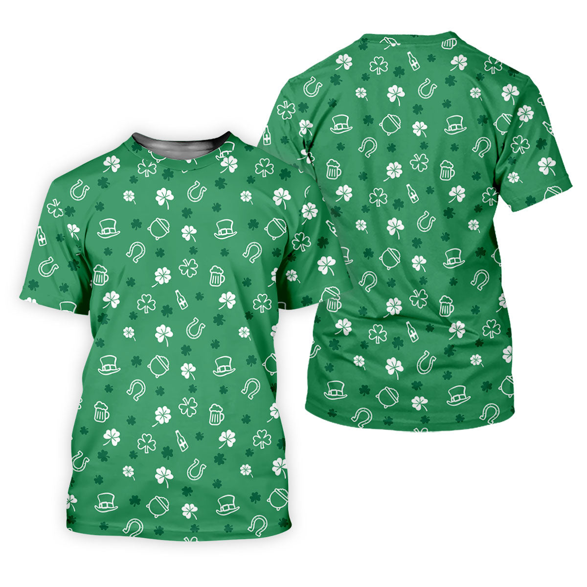 Leprechaun Hat Shamrock Beer Seamless Pattern St. Patrick’s Day Golf Shirt, Polo Shirts For Men, Golf Shirts For Men