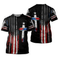 Faith Cross US Flag Golf Shirt, 250 Years Retro Golf Shirt, Patriotic 4th Of July Polo Shirts For Men