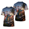 Funny Crocodile DJ Mardi Gras Festival Flamingo Golf Shirt, Polo Shirts For Men, Golf Shirts For Men