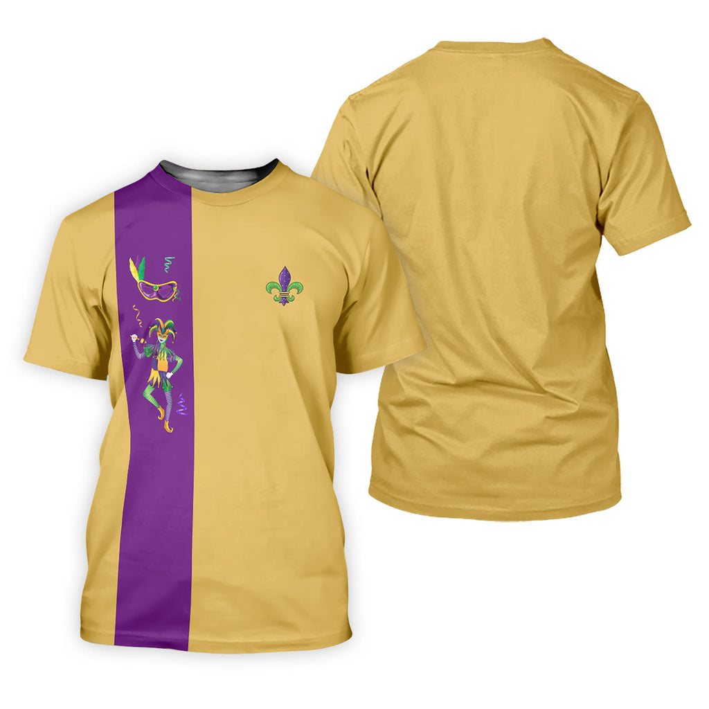 Mardi Gras Festival Jester Figure Fleur De Lis Symbol Yellow Golf Shirt, Polo ShirtFor Men, Golf Shirts For Men