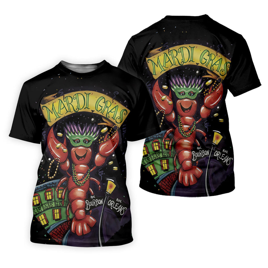 Mardi Gras Crawfish Rue Bourbon Black Golf Shirt, Polo Shirts For Men, Golf Shirts For Men