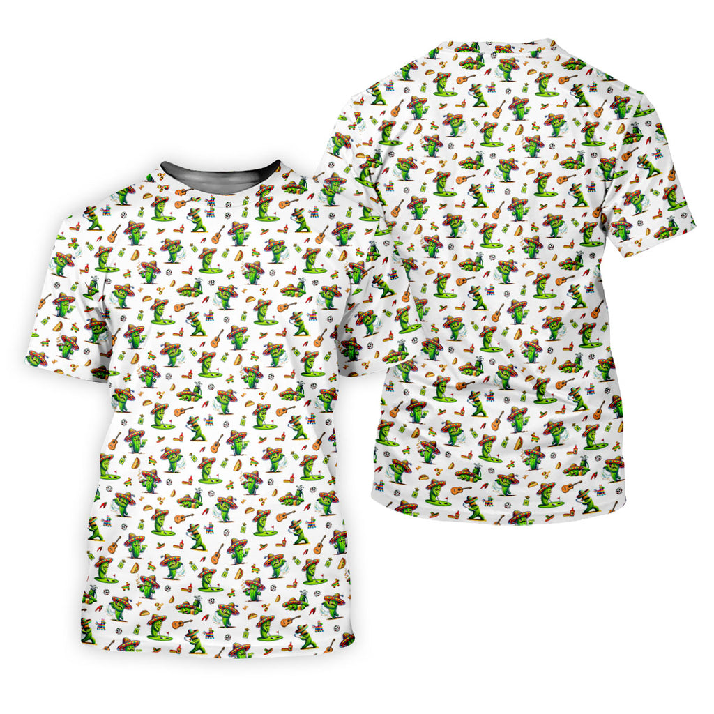 Cartoon Mustach Funny Cactus Cinco De Mayo Celebration Fiesta Themed White Golf Shirts For Men