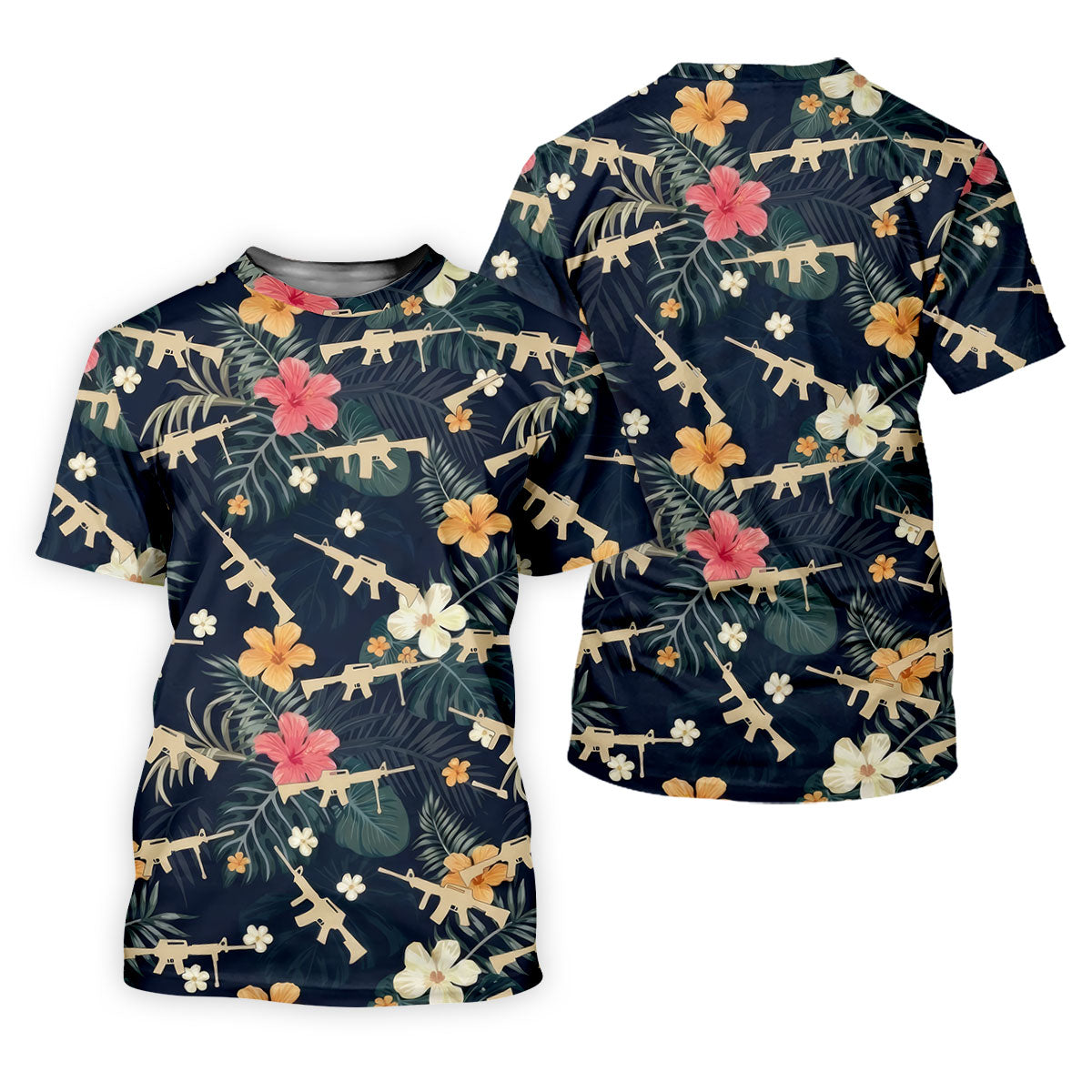 Colorful Hibiscus With Army Theme Golf Shirts For Men, Polo Shirts For Men, Golfing Apparel
