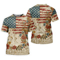 Floral American Flag Vintage Golf Shirt, 250 Years Patriotic 4th Of July Golf Shirts For Men