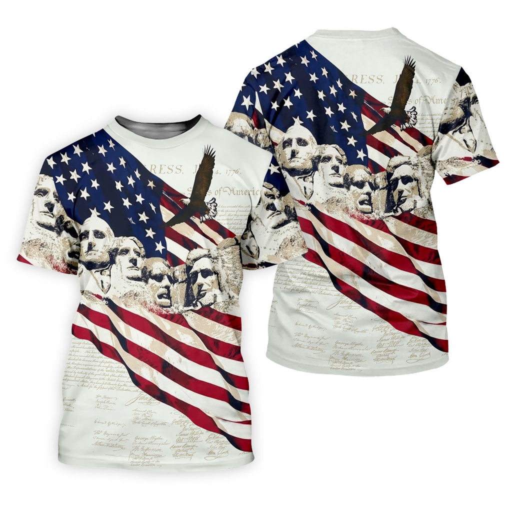 Mount Rushmore American Flag Pattern 4th Of July Patriotic Golf Shirt, 250th Anniversary Golf Shirts For Men