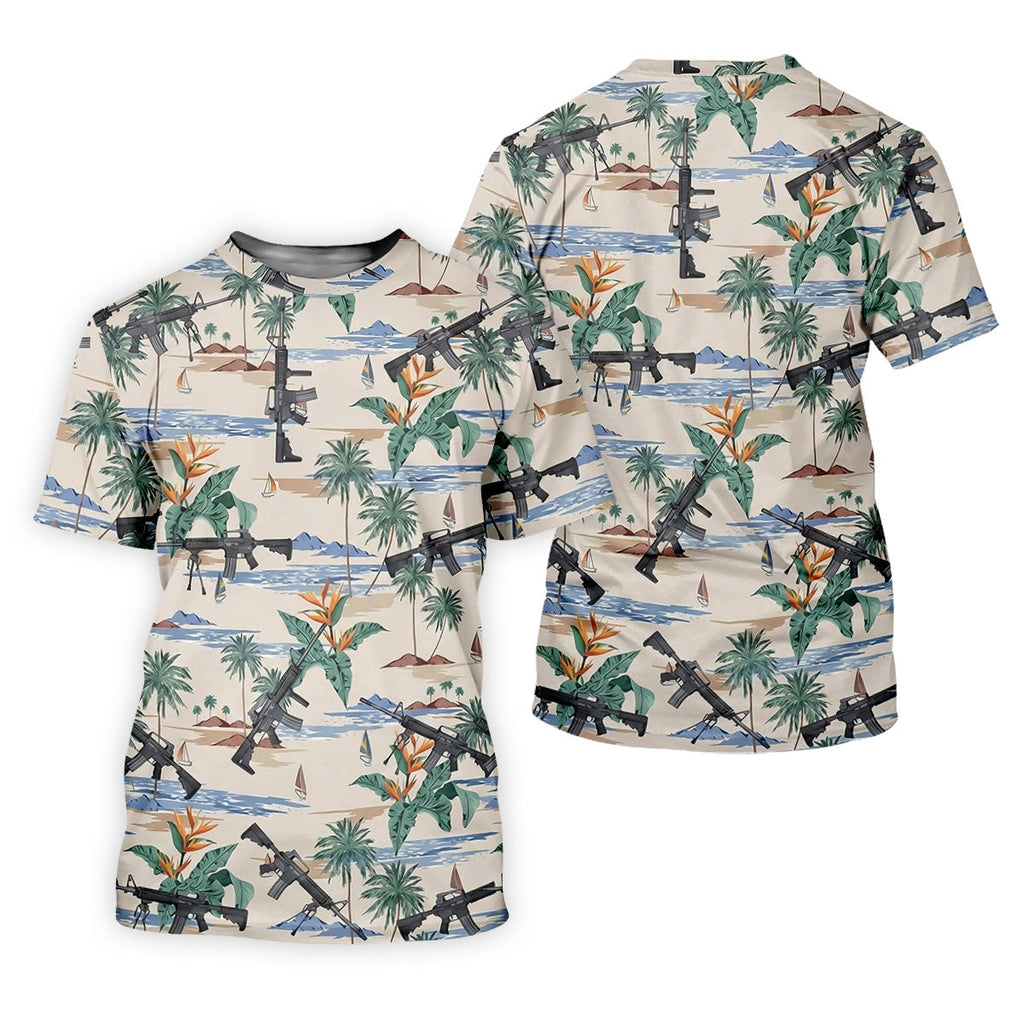 Hawaiian Palm Tree With Army Theme Golf Shirts For Men, Polo Shirts For Men, Golfing Apparel