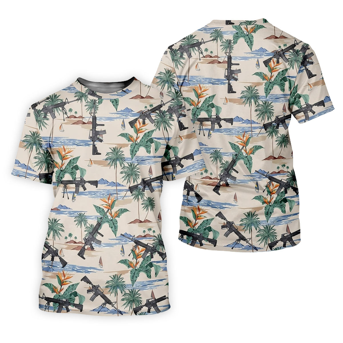 Hawaiian Palm Tree With Army Theme Golf Shirts For Men, Polo Shirts For Men, Golfing Apparel