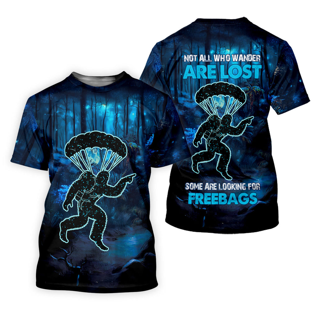 Not All Who Wander Are Lost Some Are Looking For Freebags Funny Bigfoot Skydiving Shirt, Men's Skydive Outfit