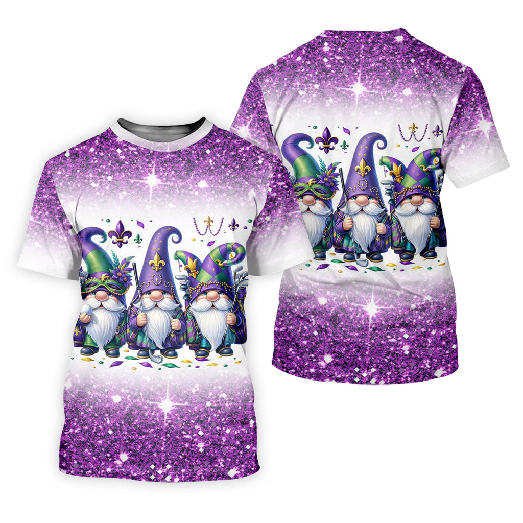 Mardi Gras Gnomes Fleur De Lis Glitter Effect Golf Tops For Men, Polo Shirts For Men, Golf Shirts For Men