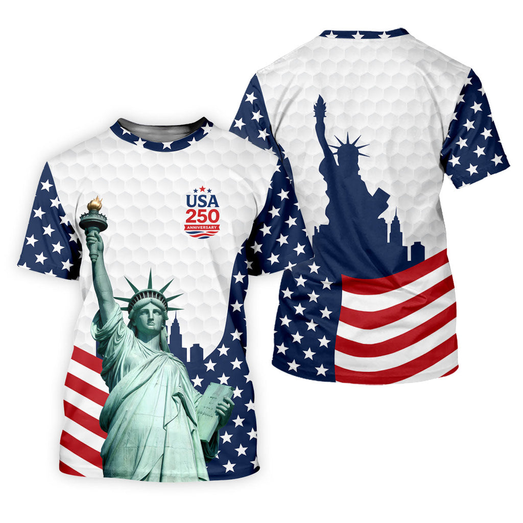 USA 250 Anniversary Statue Of Liberty White Golf Shirt, Patriotic Golf Shirt, 4th Of July Golf Shirts For Men