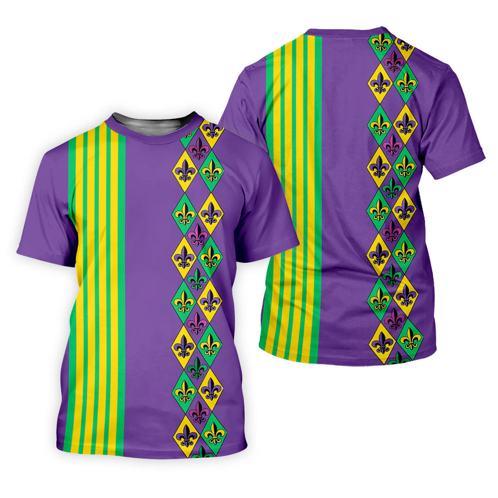 Fleur De Lis Argyle Pattern Purple Green Gold Stripes Golf Tops For Men, Polo Shirts For Men, Golf Shirts For Men
