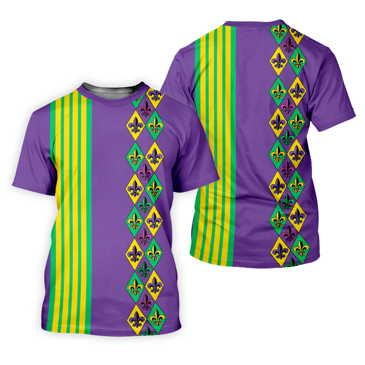 Fleur De Lis Argyle Pattern Purple Green Gold Stripes Golf Tops For Men, Polo Shirts For Men, Golf Shirts For Men