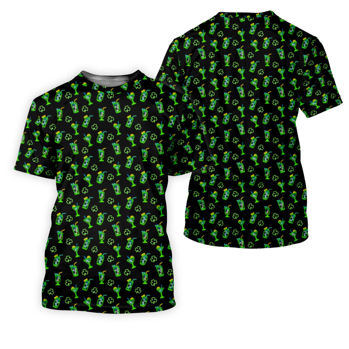 Neon Green Cocktails Three Leaf Clover St Patrick's Day Golf Shirt, Golf Gift For Men, Golf Shirts For Men