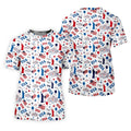 USA Red White Blue Seamless Pattern White Golf Shirt, 250th Anniversary Patriotic 4th Of July Golf Shirts For Men