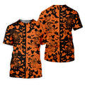 Cute Animated Ghost Black And Orange Halloween Golf Shirt, Fun Golf Shirts For Men, Polo Shirts For Men