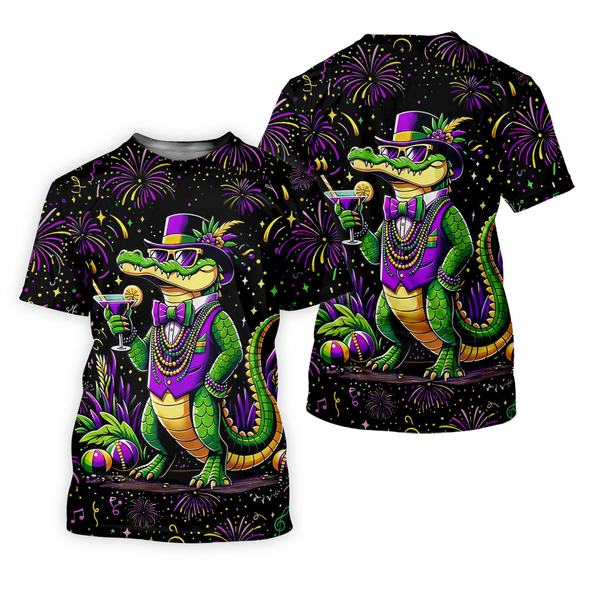 Mardi Gras Aligator Purple Green Gold Confetti Star Golf Tops For Men, Polo Shirts For Men, Golf Shirts For Men