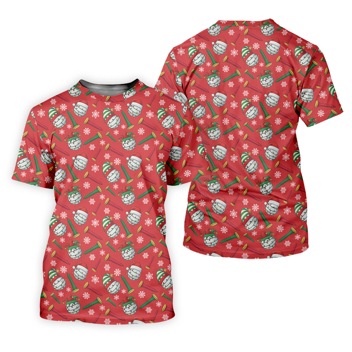 Funny Golf Ball Red Christmas Golf Shirt, Men's Funny Golf Shirts, Christmas Golf Gift