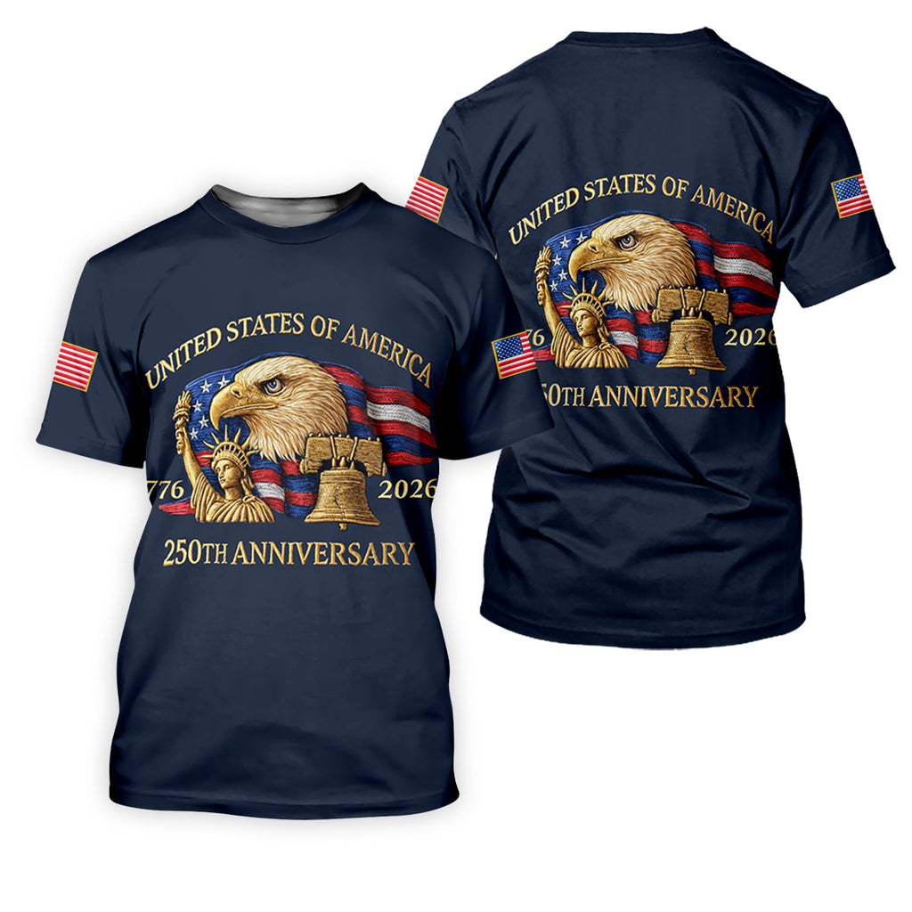 US America 250th Anniversary Patriot Eagle Embroidery Effect Golf Tops For Men, Patriot Golf Shirts For Men