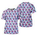 Pink Blue Tropical Floral Hawaiian Golf Shirt, Vibrant Color Golf Shirts For Men
