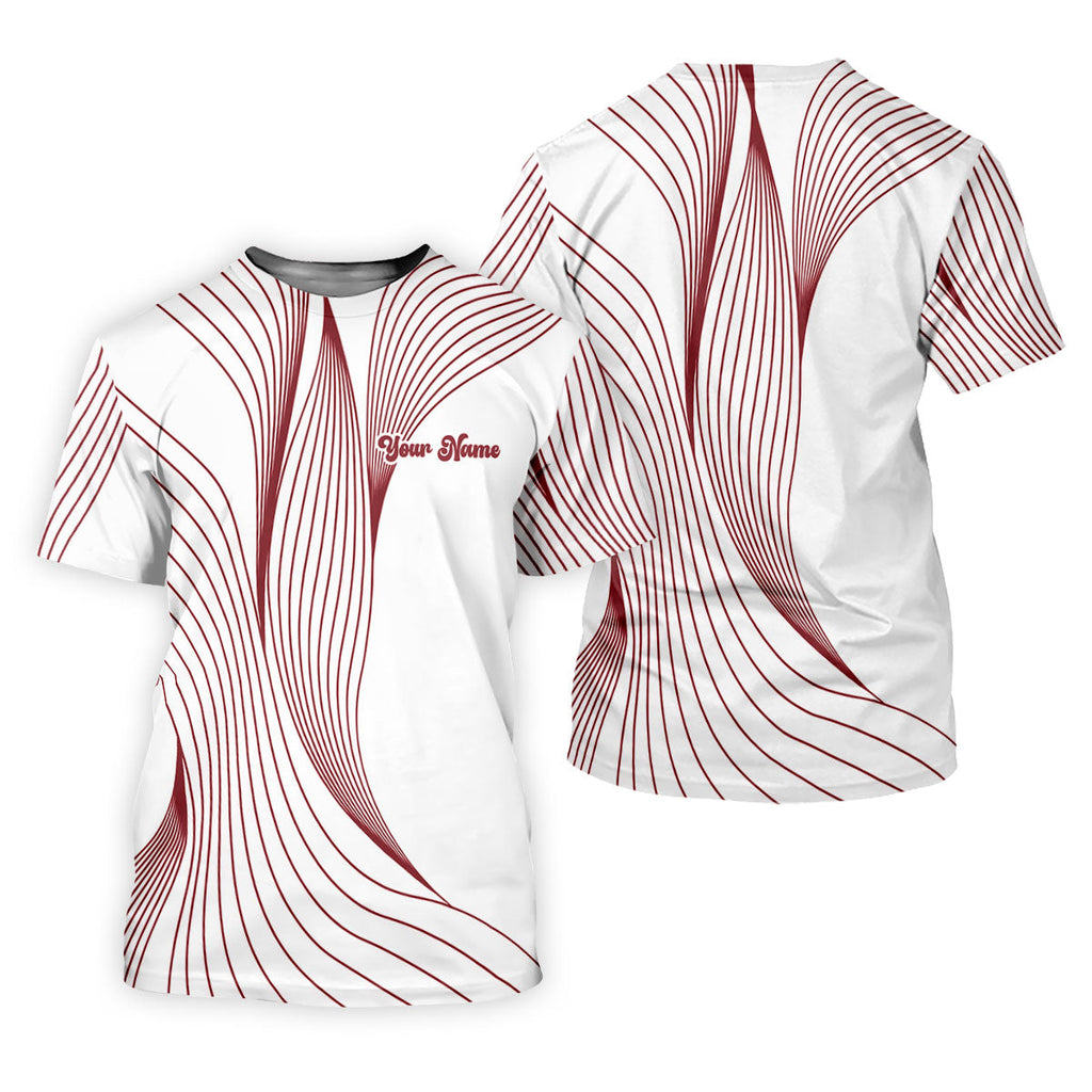 Geometric Line Wavy Line Red And White Custom Name Golf Shirts For Men, Men's Golf Shirt, Polo Shirts For Men