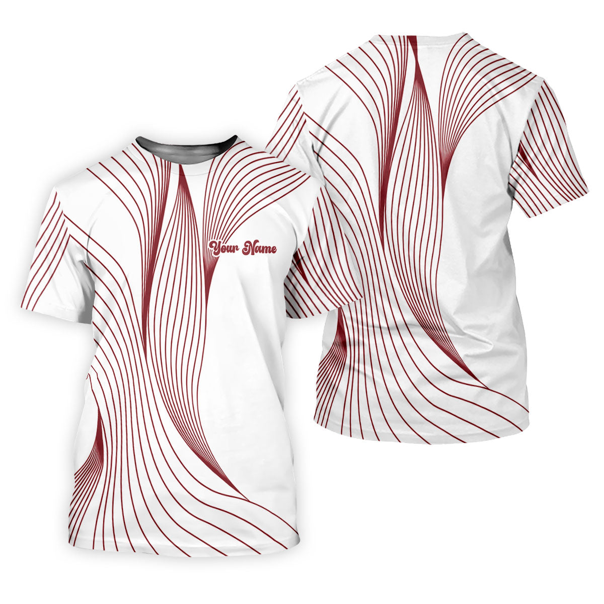 Geometric Line Wavy Line Red And White Custom Name Golf Shirts For Men, Men's Golf Shirt, Polo Shirts For Men