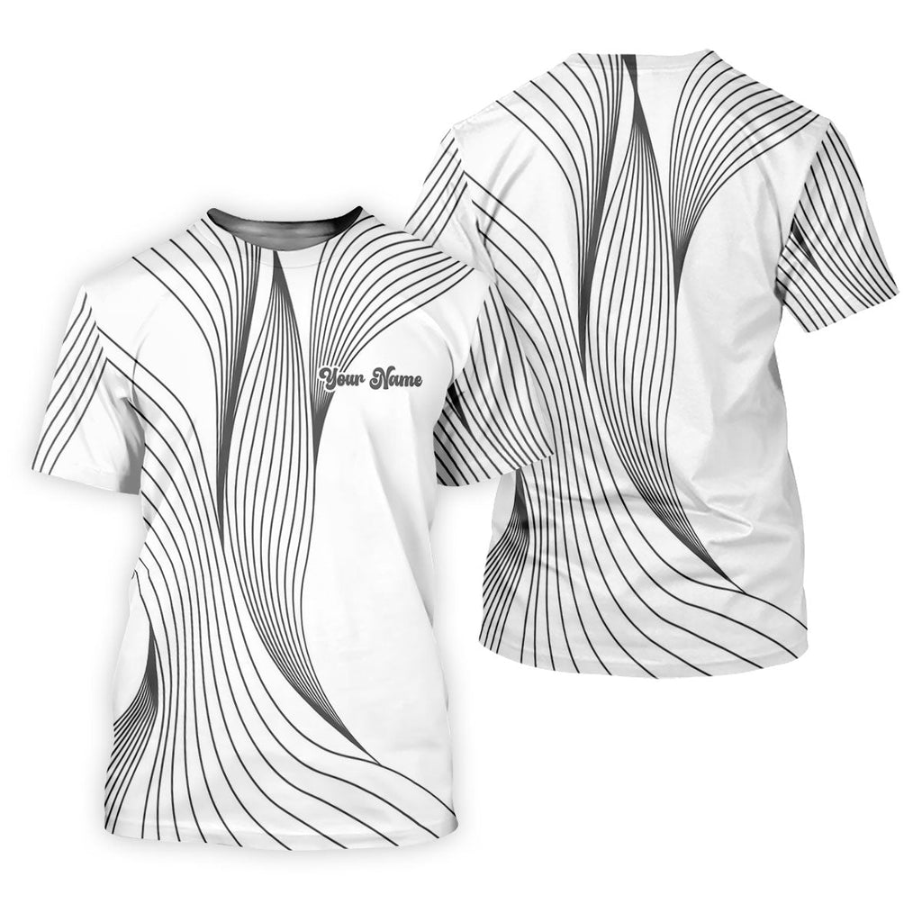 Geometric Line Wavy Line Black And White Custom Name Golf Shirts For Men, Men's Golf Shirt, Polo Shirts For Men