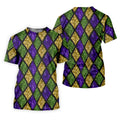 Green Purple Gold Argyle Pattern Sparkling Effect Mardi Gras Golf Shirt, Polo Shirts For Men, Golf Shirts For Men