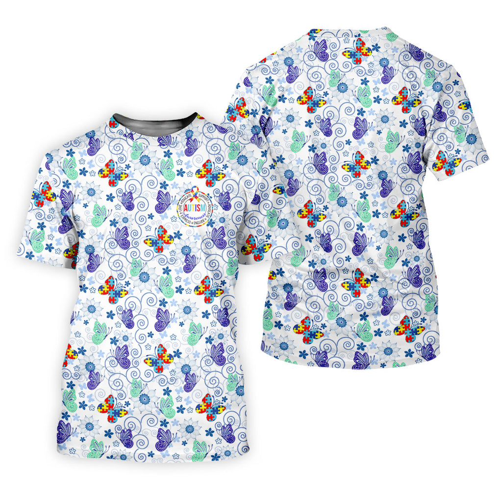 Autism Awareness Colors Puzzles Butterfly Floral Golf Shirt, Golf Tops For Men, Golf Shirts For Men