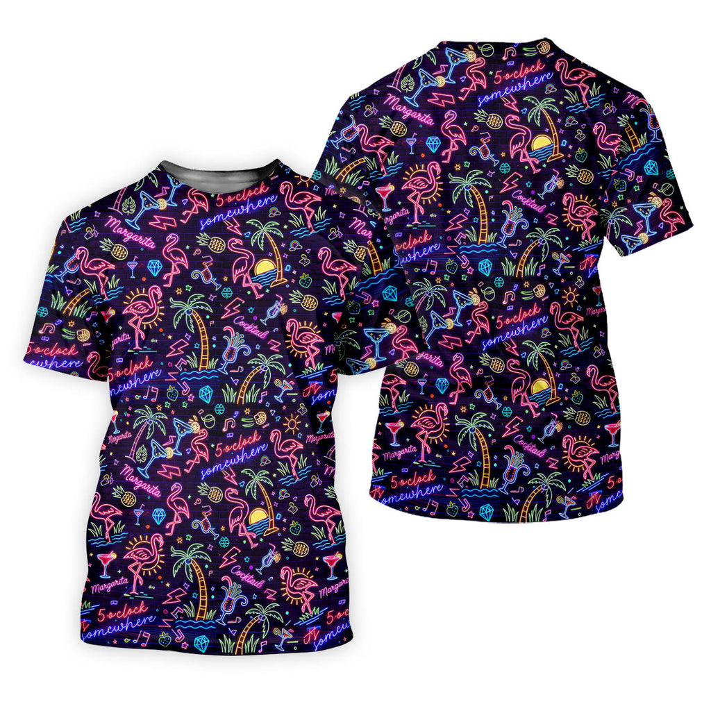 Tropical Theme Neon Pattern Black Golf Shirt, Men's Funny Golf Shirts, Polo Shirts For Men