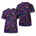 Tropical Theme Neon Pattern Black Golf Shirt, Men's Funny Golf Shirts, Polo Shirts For Men