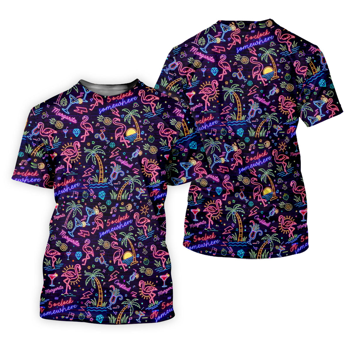Tropical Theme Neon Pattern Black Golf Shirt, Men's Funny Golf Shirts, Polo Shirts For Men