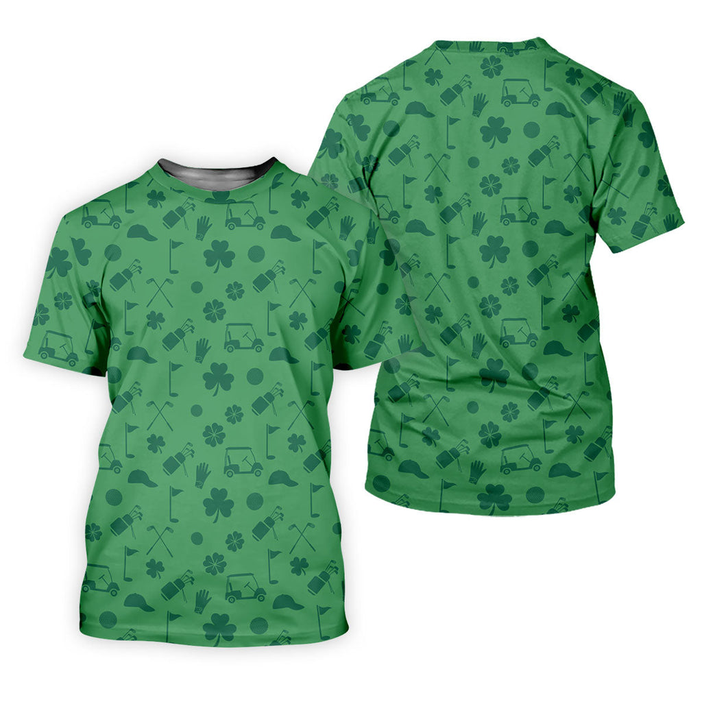 Dark Green Golf Items Seamless Pattern St. Patrick’s Day Shamrock Golf Shirt, Golf Shirts For Men