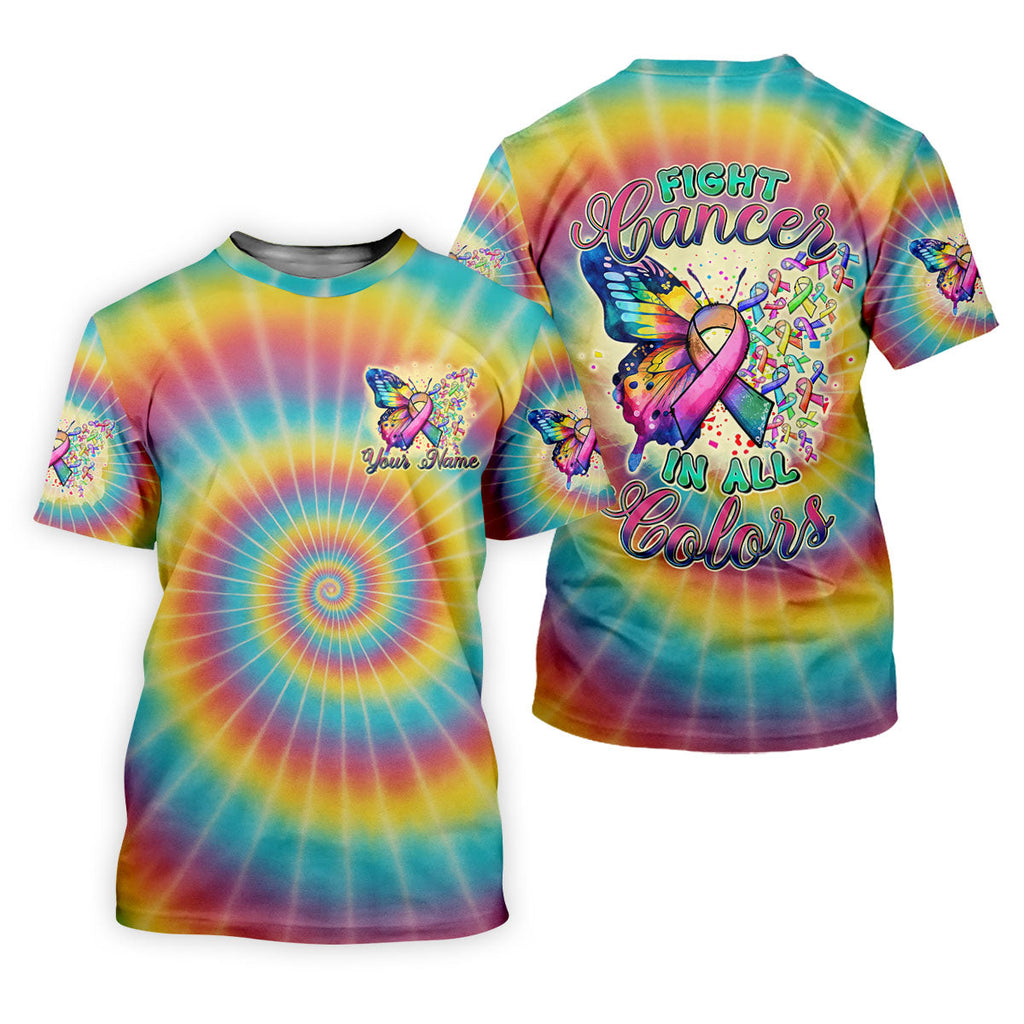 Fight Cancer In All Colors Tie Dye Print Golf Tops For Men, Cancer Awareness Shirt, Golf Shirts For Men