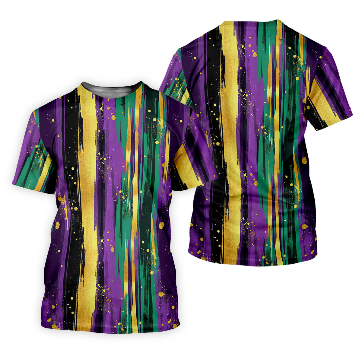 Green Purple Gold Splatter Effect Mardi Gras Golf Shirt, Polo Shirts For Men, Golf Shirts For Men