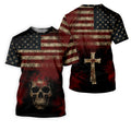 Cool Skull Faith Cross Distressed US Flag 4th Of July Golf Shirt, 250 Years Polo Shirts For Men