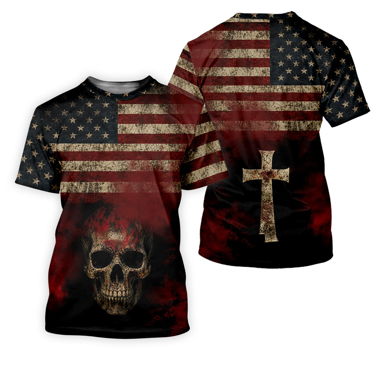 Cool Skull Faith Cross Distressed US Flag 4th Of July Golf Shirt, 250 Years Polo Shirts For Men