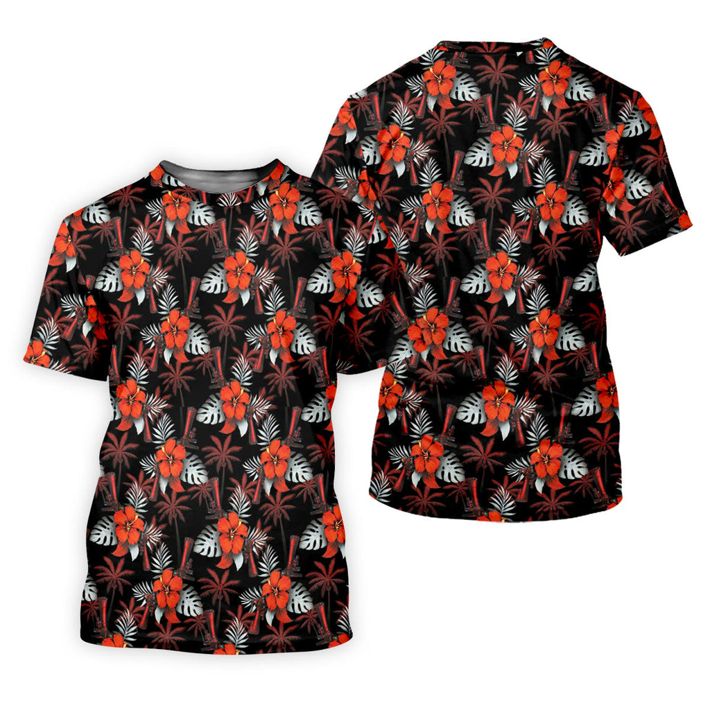 Orange Hibiscus Black Hawaiian Golf Shirt, Summer Vibe Golf Shirts For Men